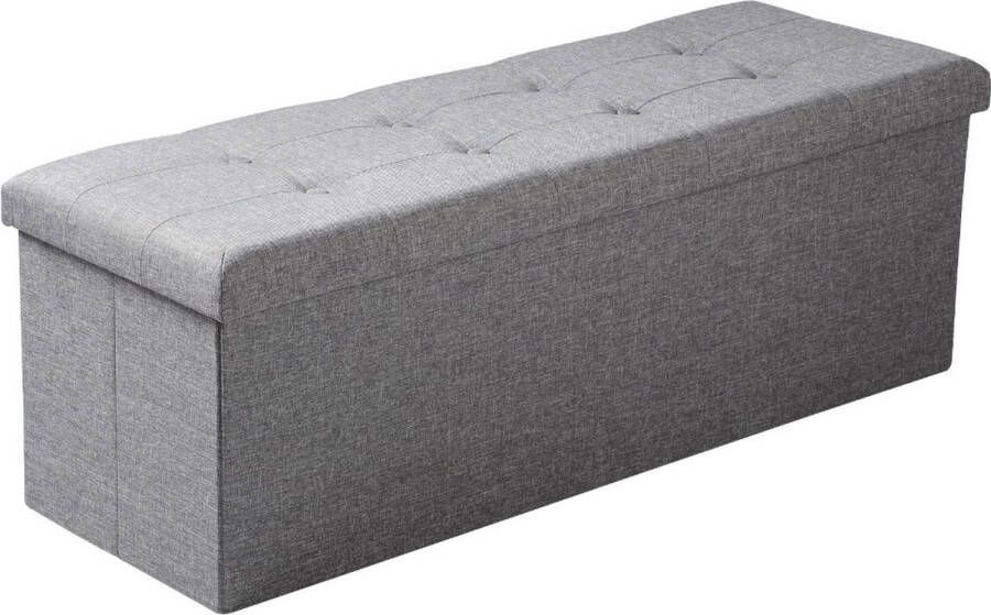 Voetenbank met opbergruimte Breanna Poef met opberg Opbergbox hocker Zitkist met deskel Lichgrijs Stof 110x37.5x38cm
