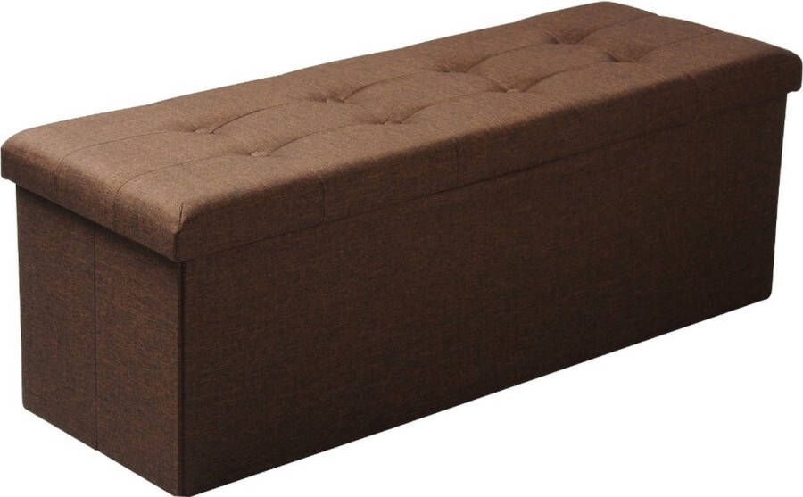 Voetenbank met opbergruimte Esmé Poef met opberg Opbergbox hocker Zitkist met deskel Bruin Stof 110x37.5x38cm