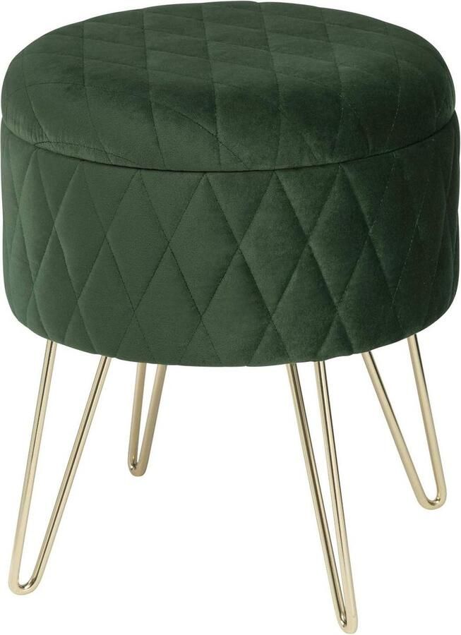 Voetenbank met opbergruimte Fluwelen Poefkruk in Donkergroen WOLTU SH63dgn