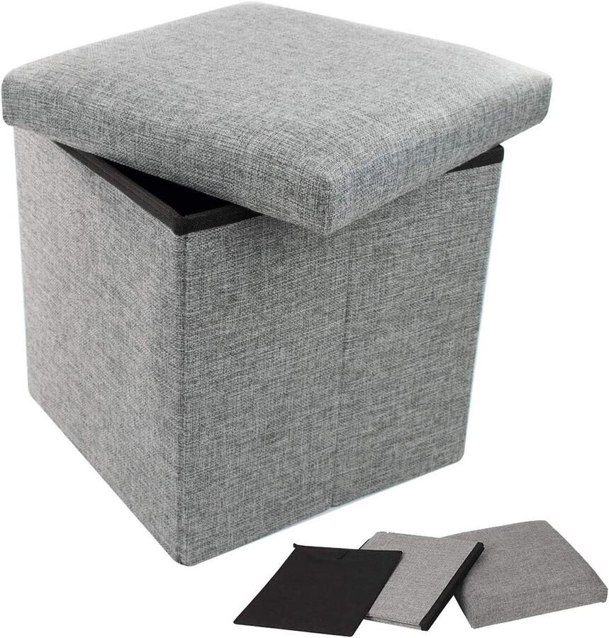 Voetenbank met opbergruimte Grijs Speelgoed opberger Opvouwbare kruk met deksel Kubus opbergbox met geheugen Poef voetenbank opbergdoos