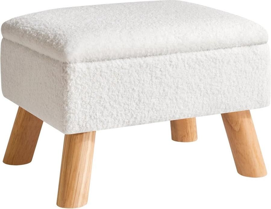 Voetenbank met Opbergruimte Kleine Stabiele Kruk in Teddy Fluweel voor Woonkamer en Slaapkamer