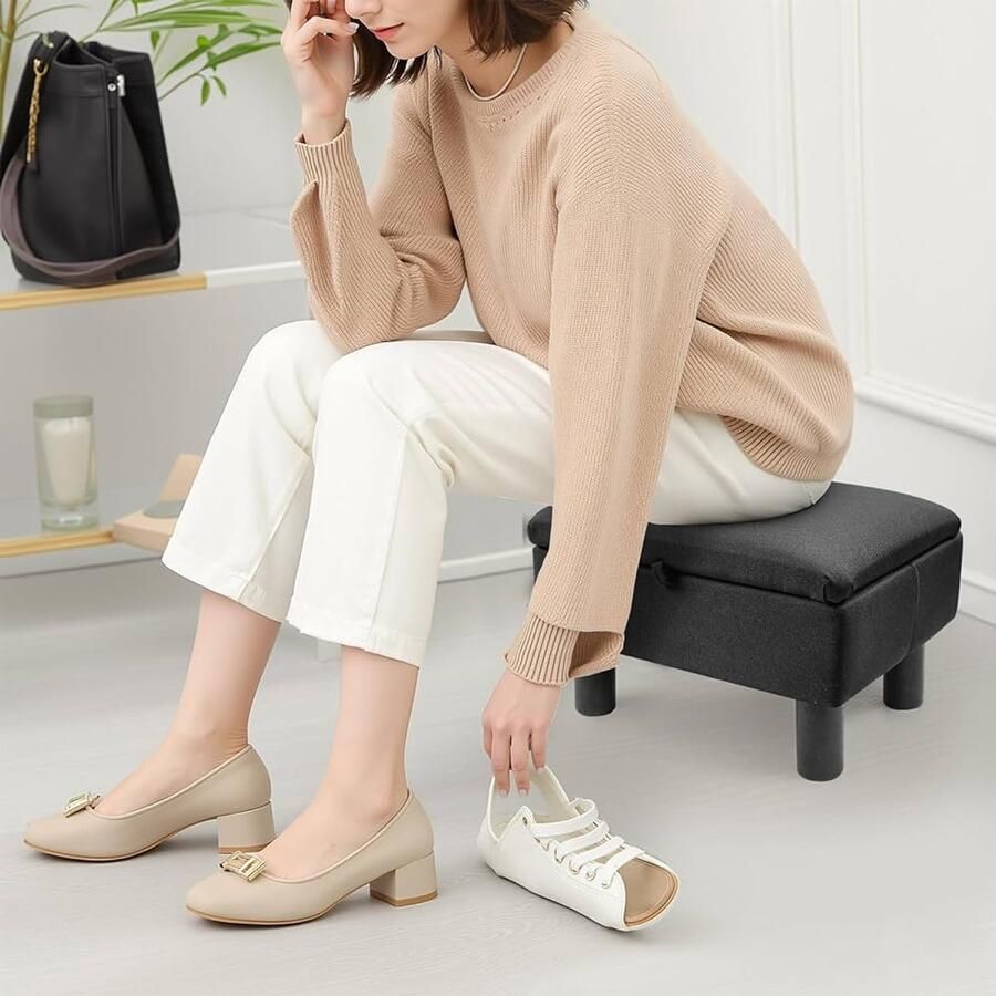 Voetenbank met Opbergruimte Multifunctioneel 1 stuk Linnen 40x30x24 cm