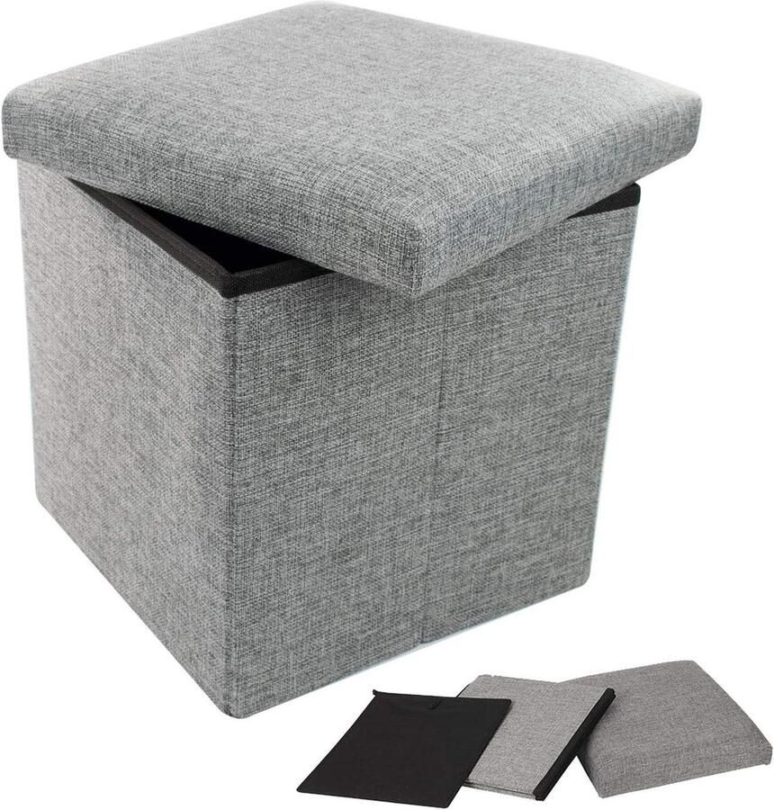 Voetenbank met opbergruimte Speelgoed opbergruimte Opvouwbare kruk met deksel Grijze kubusopbergruimte
