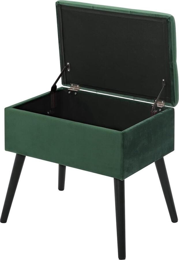 Voetenbank Opbergbank in Fluweel en voeten in massief hout Ottomaanse Opbergpoef opbergkruk 50x35x45cm Donkergroen