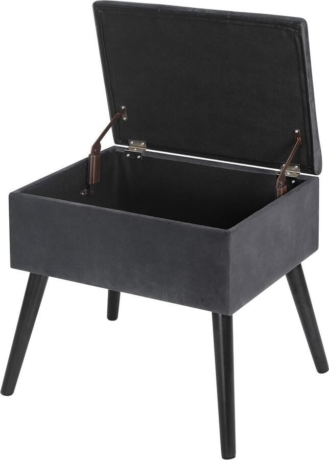 Voetenbank Opbergbank in Fluweel en voeten in massief hout Ottomaanse Opbergpoef opbergkruk 50x35x45cm Donkergrijs