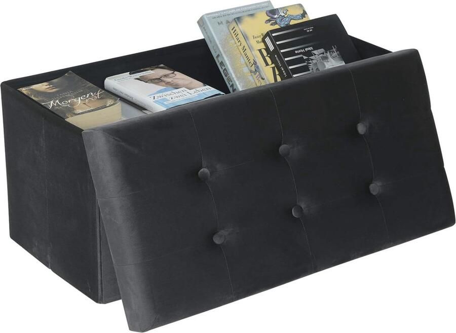 Voetenbank Opbergbank zitting van Fluweel Poef opbergkruk Opvouwbare 76x37 5x38cm Grijs SH70gr