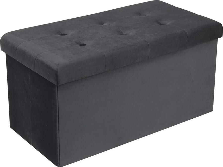Voetenbank Opbergbank zitting van Fluweel -Poef opbergkruk Opvouwbare 76x37 -5x38cm -Grijs SH70gr
