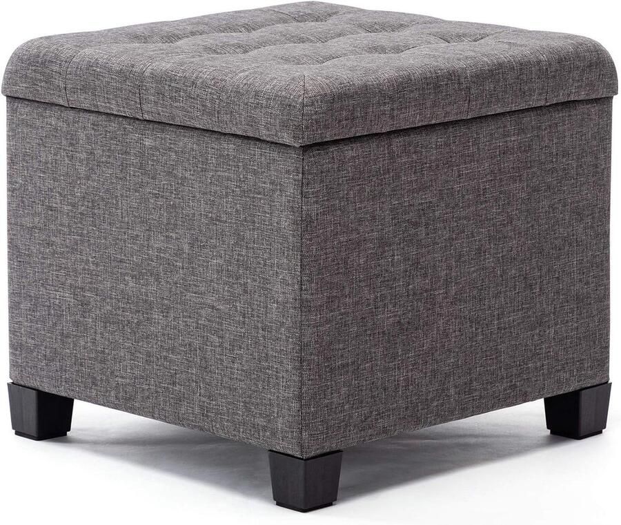 Voetenbank opbergdoos 45 cm kubus – sterk houten frame – linnen woonkamer – speelgoedkist – kledingstoel – stoel met deksel – slaapkamer houtskool