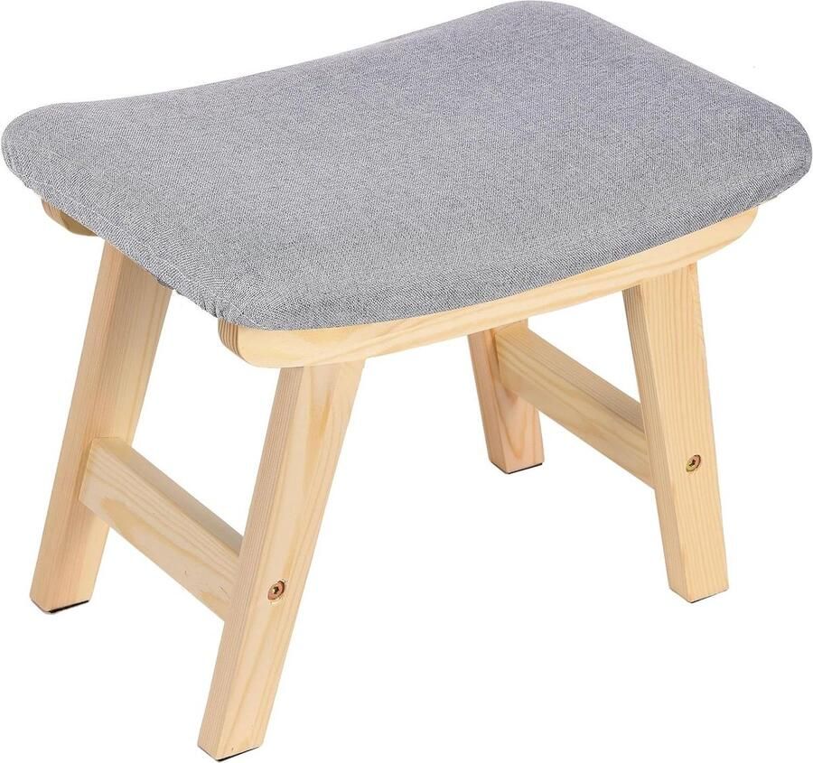 Voetenbank Ottomaanse Kleine Voetenbank 38x24x29cm Gevoerde Voetenbank Massief Houten Frame Afneembaar en Wasbaar Bankenkruk voor Woonkamer Grijs