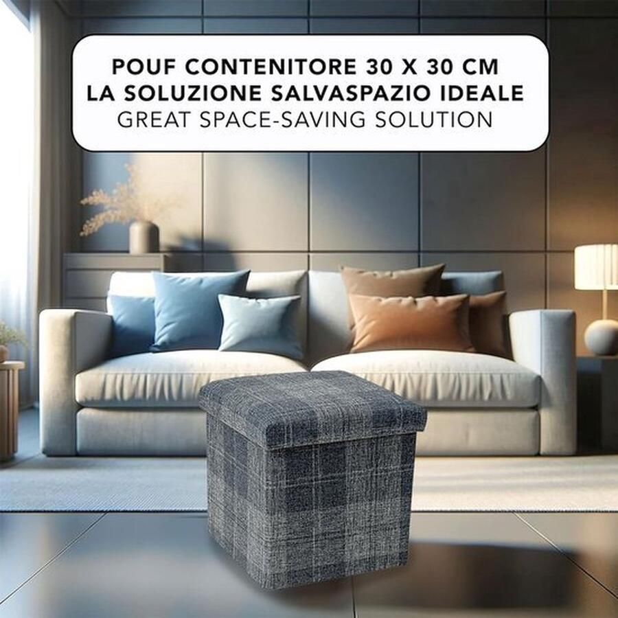 Zitzak van stof 30 x 30 cm met strepenpatroon Robuuste en elegante opvouwbare opbergkruk Woonkamer slaapkamer kruk ruimtebesparend grijs - Foto 2