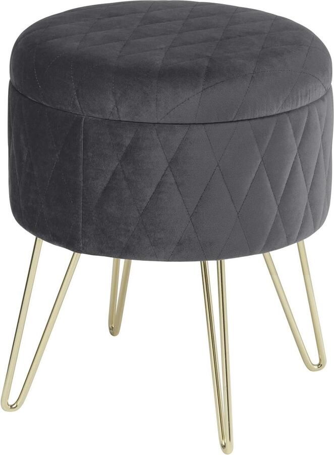 Stellar Steller Poef Met Opbergruimte Donkergrijs Bijzetkruk ‎31.5 x 31.5 x 36 cm Inhoud 7 Liter Fluweel