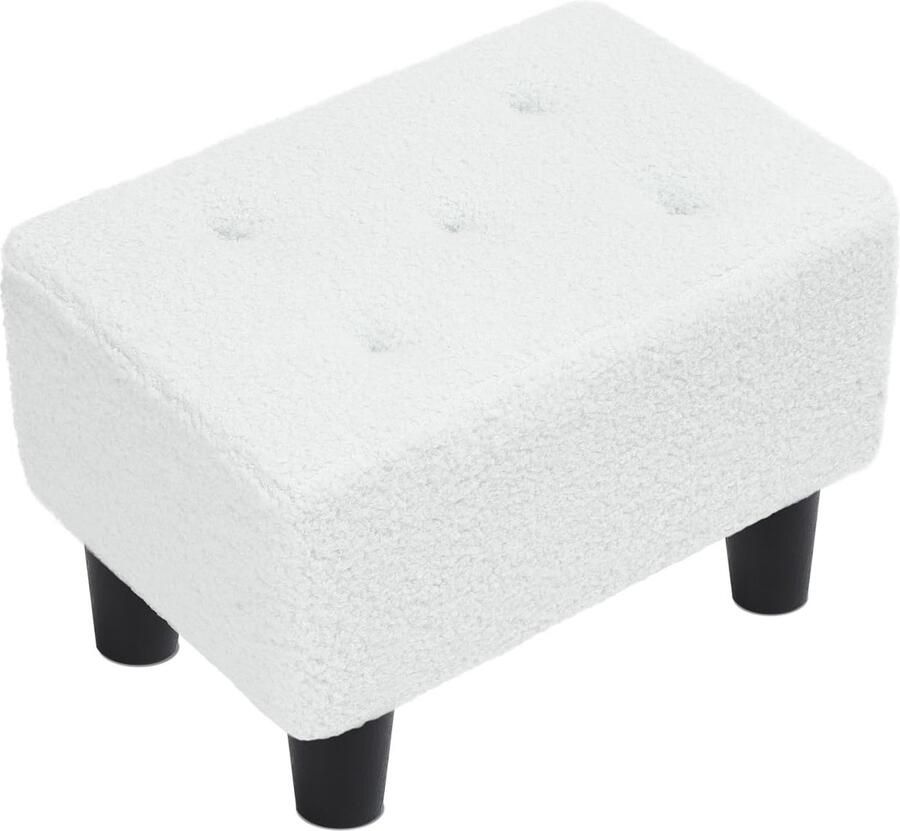 Voetenbank met kunststof poten Rechthoekige schoenenbank van imitatie teddybont 36 x 25 x 26 cm Crèmewit