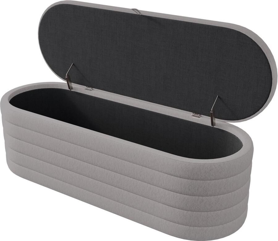 Voetenbank voetenbankje met opbergruimte gestoffeerd voetenbankje met huidvriendelijke zachte teddystof 120x40x40 cm grijs