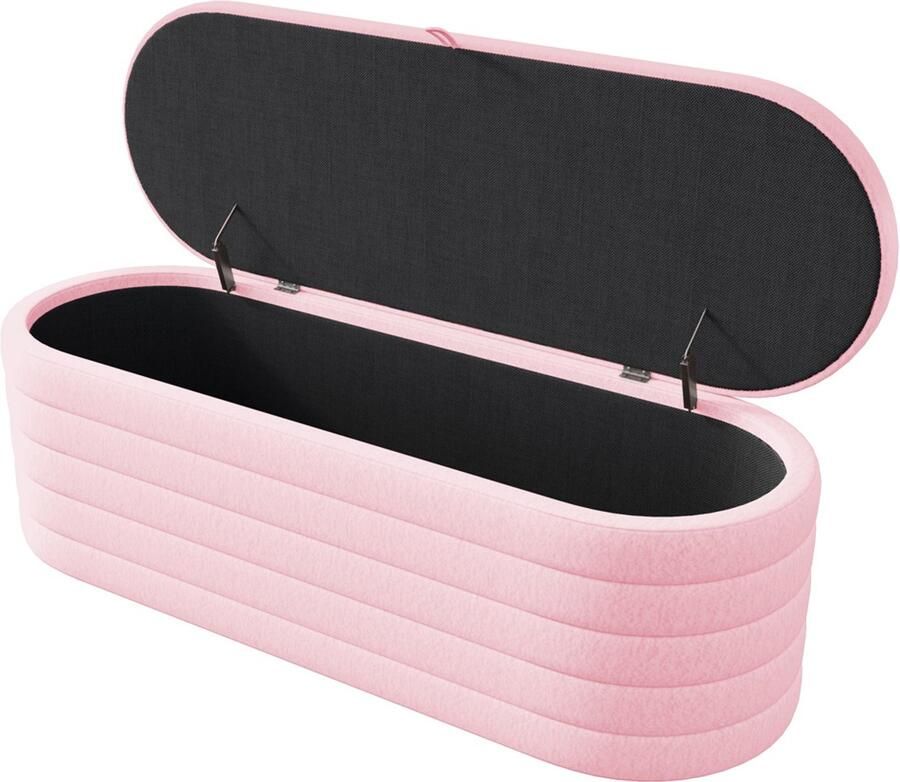 Voetenbank voetenbankje met opbergruimte gestoffeerd voetenbankje met huidvriendelijke zachte teddystof 120x40x40 cm roze