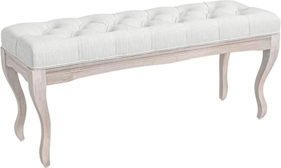 Voetenbank voor bed met houten poten stijlvolle slaapkamerkruk crème multifunctioneel ontwerp