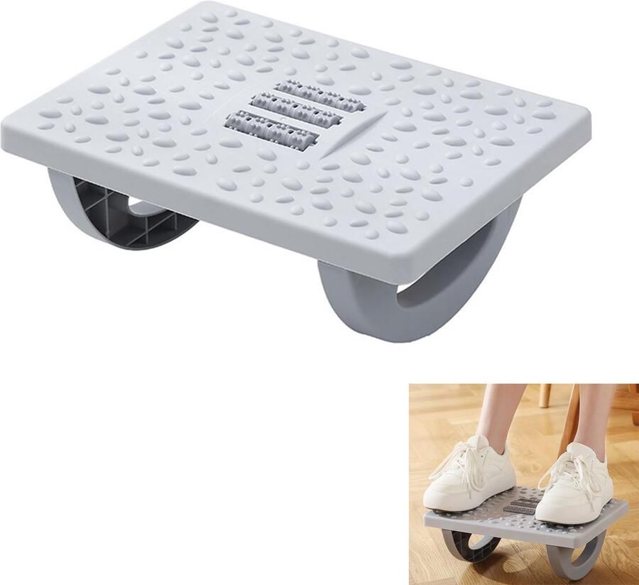 Voetenbank voor op kantoor Schommelende voetenbank met rolmassage Voorkomt dat de benen elkaar kruisen Voetmassagesteun Verlicht stress door zitten Geschikt voor kantoor en thuis Grijs