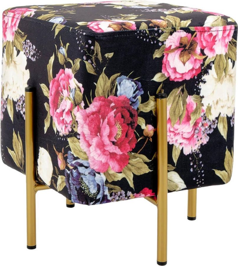 Voetenbank zwart onderstel bloemen groot