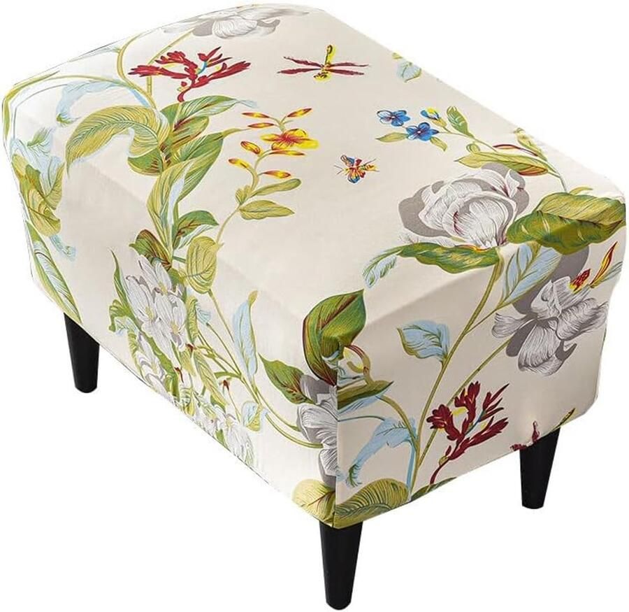 Rechthoekige Ottomaanse Hoes Stretch Slipcover 1 stuk Polyester Spandex Bloem en Blad