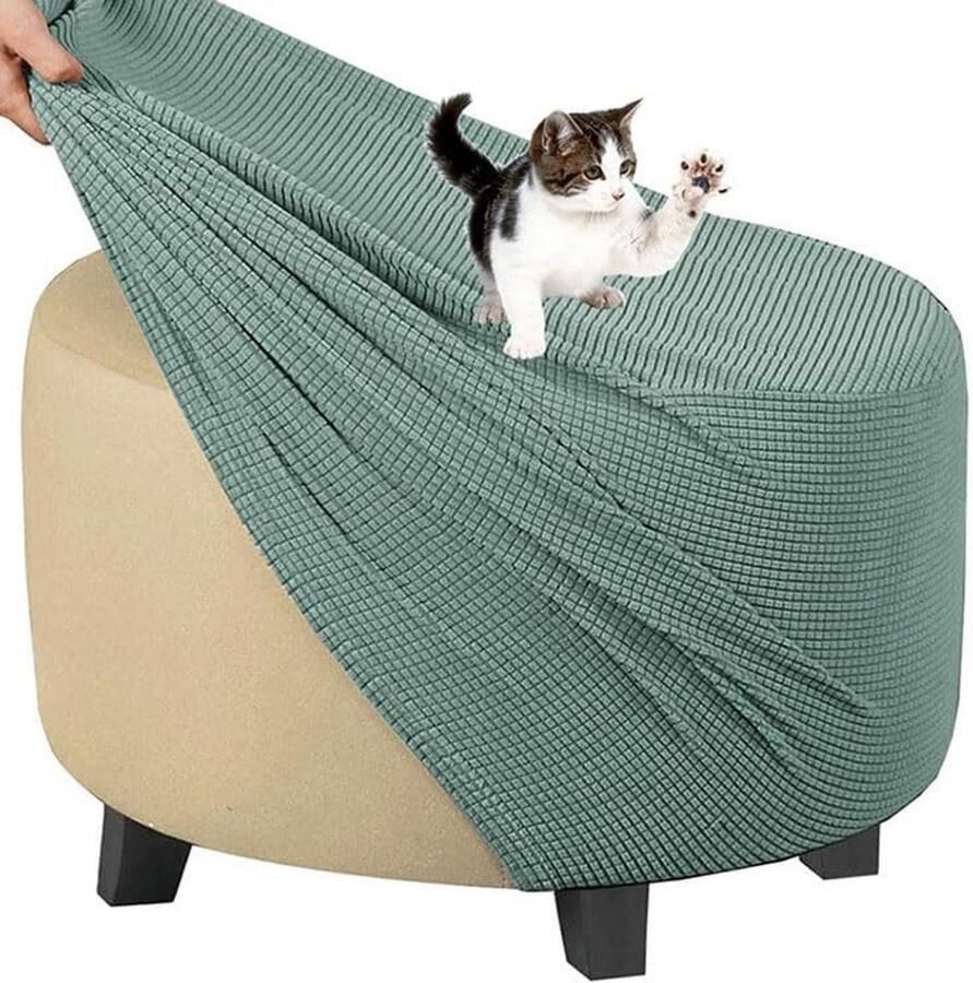 Voetenbankhoes Vierkant Rechthoekig Rond Kussenbeschermer Stretch Jacquard Fluweel Groen