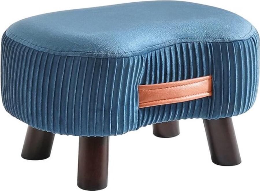 Voetenbankje Bankje met handvat Gebogen opstapje met zachte zitkussen Gestoffeerd fluwelen krukje Massief hout Ruimtebesparend voor de woonkamer kinderkamer 40 x 28 x 23 cm Blauw