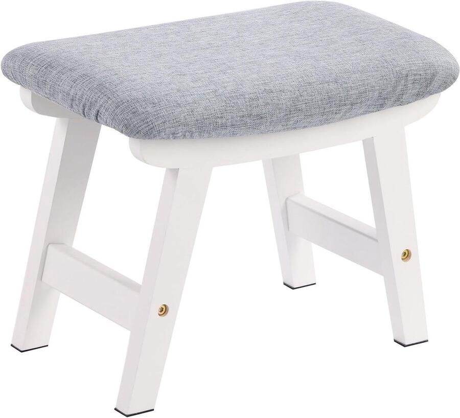 Voetenbankje poef klein linnen uitneembare hulpvoetenbank voor keuken en woonkamer (witte poot + lichtgrijs kussen) 38×24×29 cm