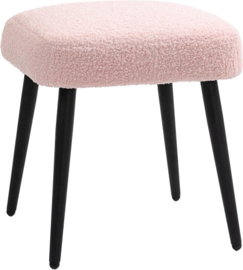 Voetenbankje vierkante zitkruk kaptafel kruk kasjmierlook met stalen poten voor woonkamer slaapkamer beige 42x42x47cm roze