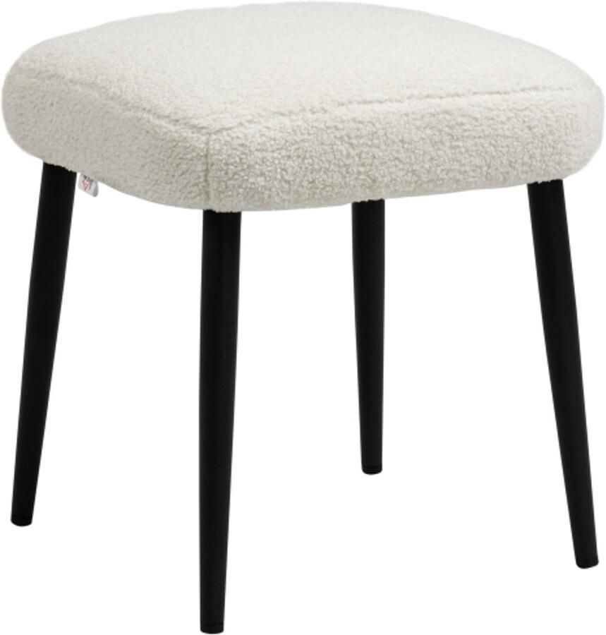 Voetenbankje vierkante zitkruk kaptafel kruk kasjmierlook met stalen poten voor woonkamer slaapkamer beige 42x42x47cm wit