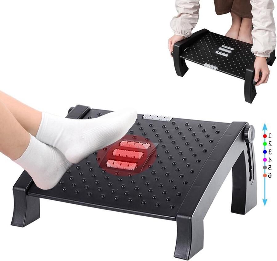 Voetensteun bureau 6 verstelbare hoogtes kunststof met massageoppervlak voor thuis kantoor reizen en gaming