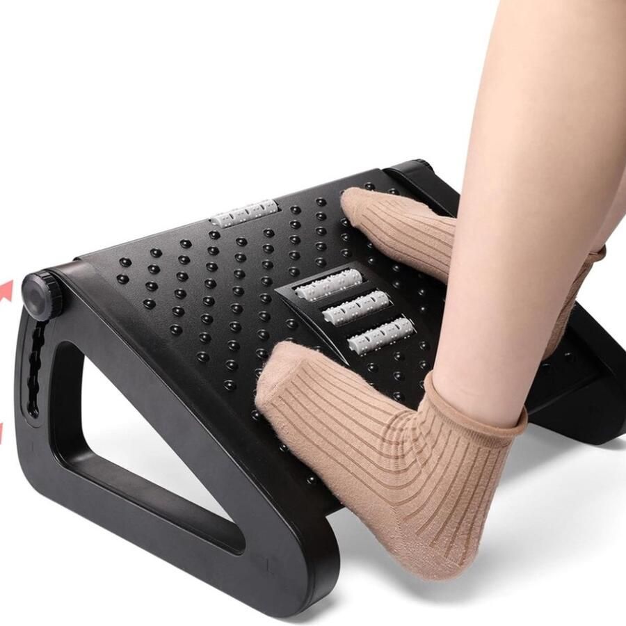 Voetensteun Bureau Ergonomisch Voetenbank Verstelbaar in 6 Hoogtes – Voetenbankje Met Massage Oppervlak Bureau Accessoires – Anti-Slip – Zwart