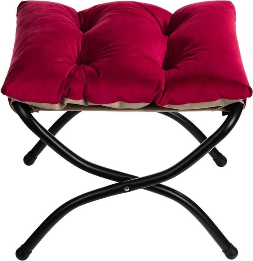 Voetensteun klapkruk opvouwbare kruk met metalen poten afneembaar gestoffeerde zitting van fluweel rood (47 x 36 x 36 cm)