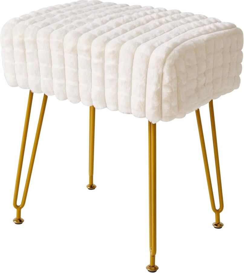 Voetensteun kruk Ottomaanse make-up ijdelheid kruk bijzettafel fluwelen kaptafel stoel gouden stalen poten voor make-up kamer slaapkamer vierkant raster