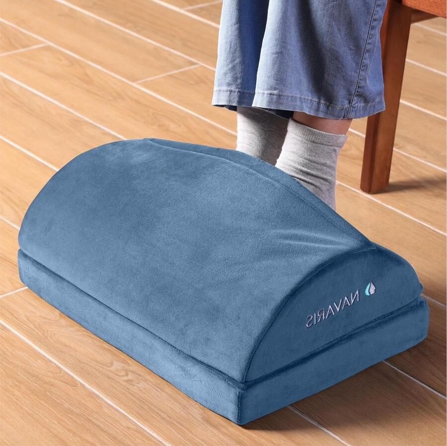 Voetensteun kussen met voetenwarmer Voetensteun bureau Antislip onderkant kniekussen en rugkussen Verstelbaar voetkussen Wol Blauw Ergonomisch Comfortabel Foot rest