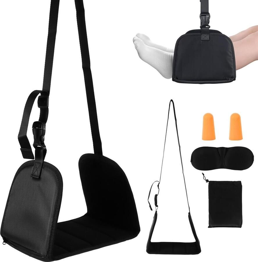 Voetensteun voor Kantoor en Vliegtuig Ergonomisch Comfort Verstelbaar 1 stuk Zwart Geheugenschuim