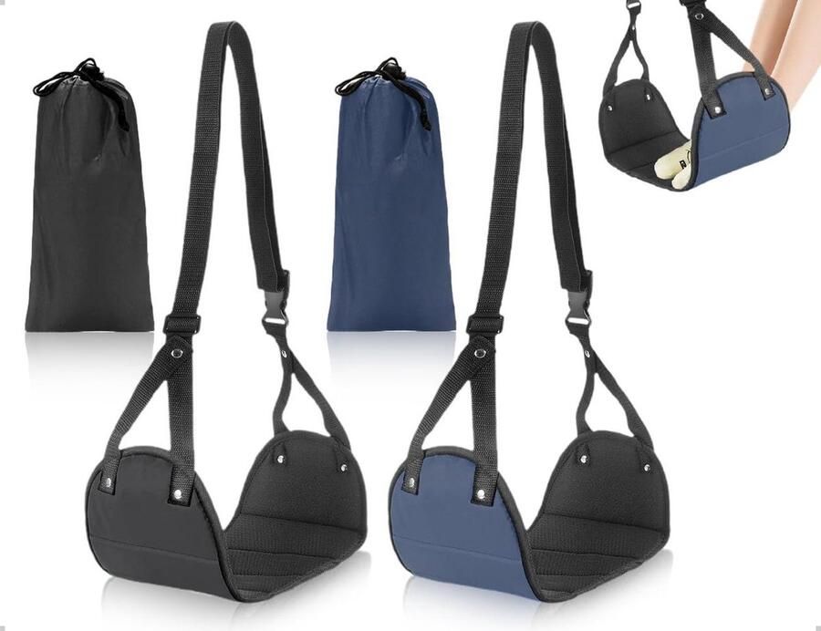 Allecto plus Voetensteun voor op reis vliegtuig en kantoor Draagbaar en verstelbaar Schuimrubberen hoofdhangmat Stofbescherming Zwart Set van 2