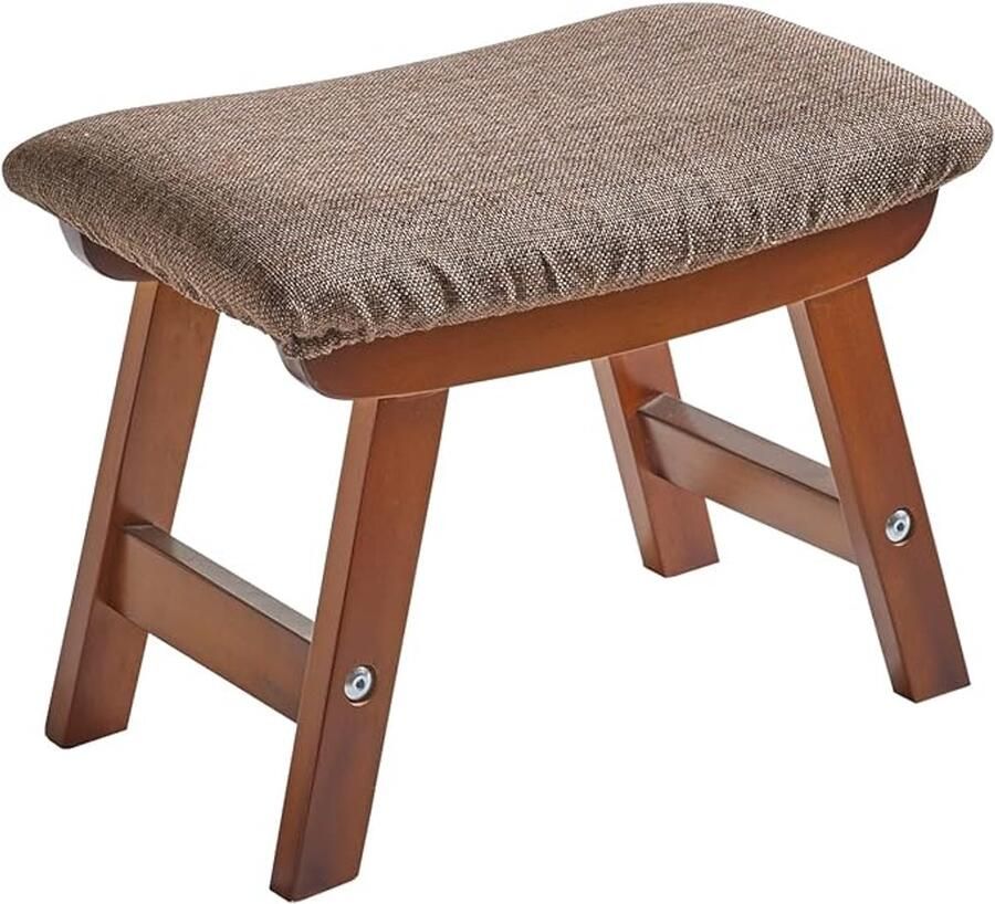 Voetkruk houten kruk stapelkruk van hout met antislipmat gevoerde wisselschoenenkruk stapelkruk voor keuken woonkamer (bruine poten + bruin kussen)