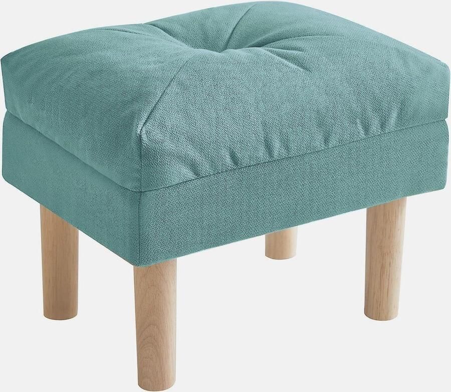 Voetkruk Spons Gewatteerde Ottomaanse Kleine Stoel Voetsteun Houten Kruk Groenachtig Blauw Woonkamer Slaapkamer Entree 40 × 29 × 32 cm HBD023T