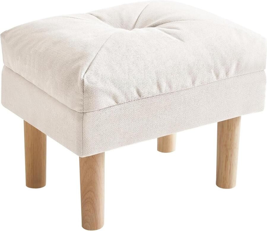 Kleine voetkruk Ottomaanse stoel spons gewatteerde zitting beige 40 × 29 × 32 cm Houten kruk