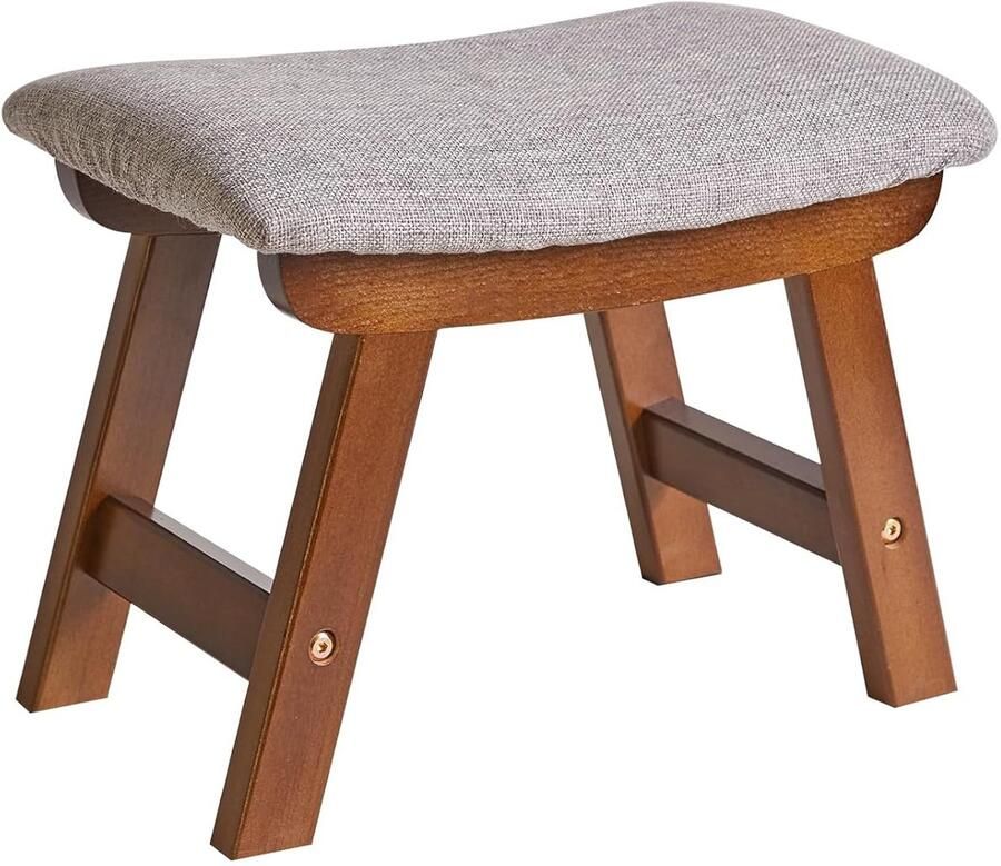 Voetkruk Ottomaanse Poef Bruine Poot en Grijs Kussen Geschikt voor Woonkamer en Slaapkamer