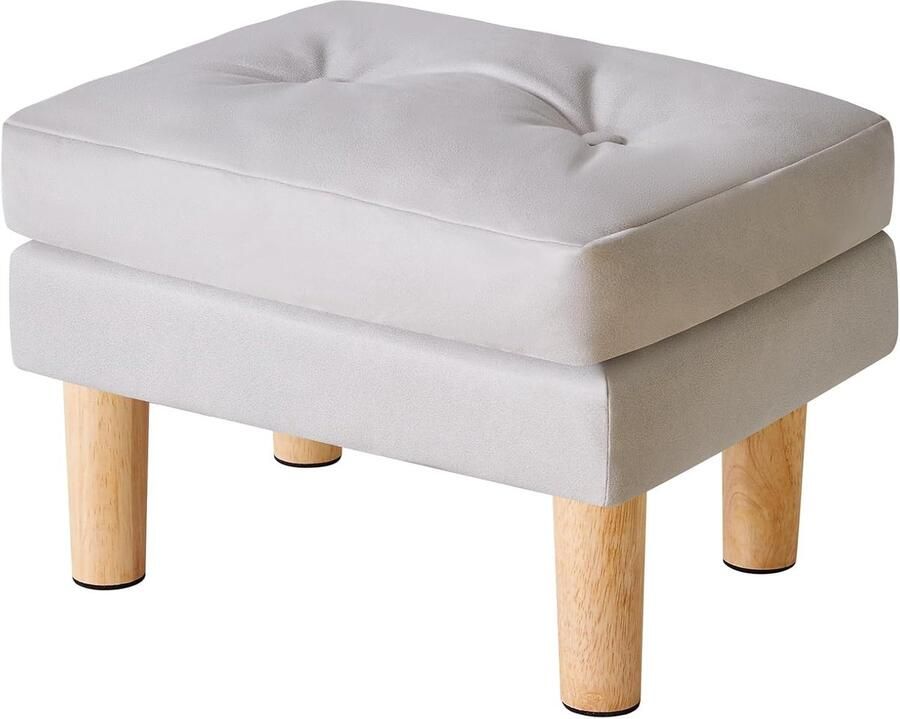 Voetkruk voetenbank van kunstleer zacht krukoppervlak afneembaar klittenbanddesign moderne kruk voor slaapkamer en woonkamer 41 5 x 31 5 x 32 cm grijs