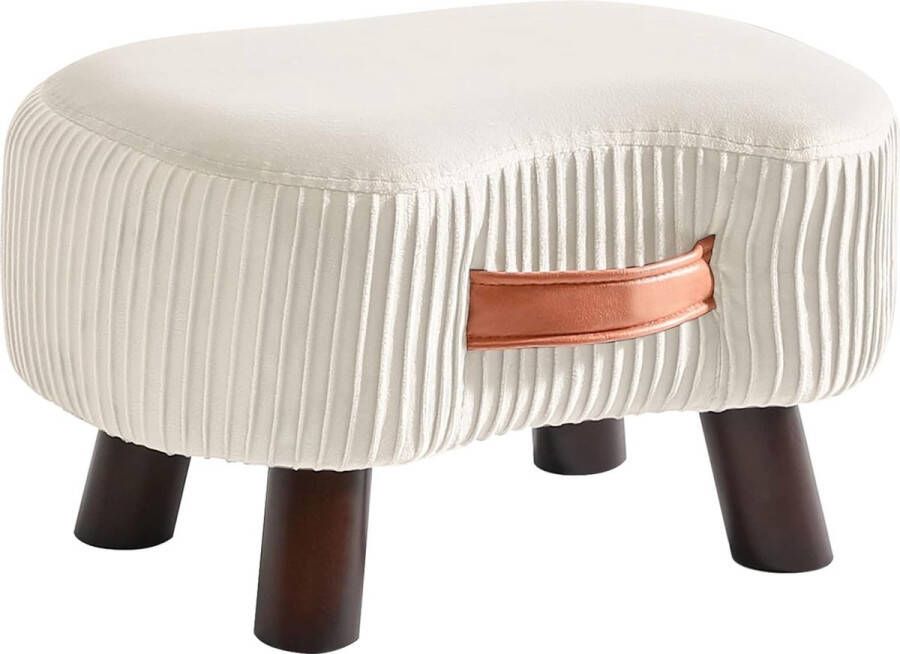 Voetkruk zitbank met handvat gebogen opstapkruk met zacht zitkussen gevoerde kruk van fluweel massief hout ruimtebesparend voor woonkamer kinderkamer 40 x 28 x 23 cm wit