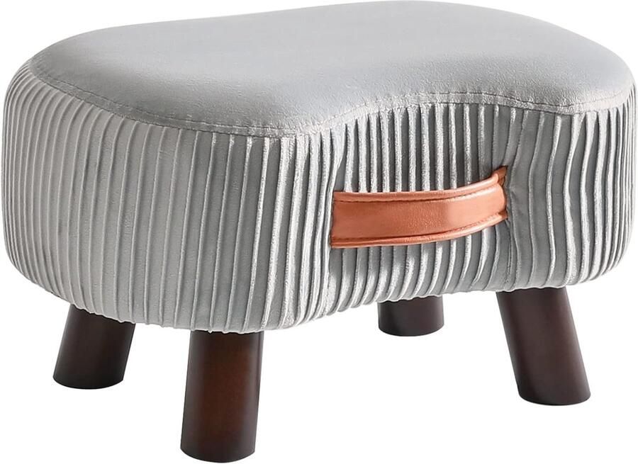 Voetkruk zitbank met handvat gebogen opstapkruk met zacht zitkussen gevoerde kruk van fluweel massief hout voor woonkamer kinderkamer 40 x 28 x 23 cm grijs