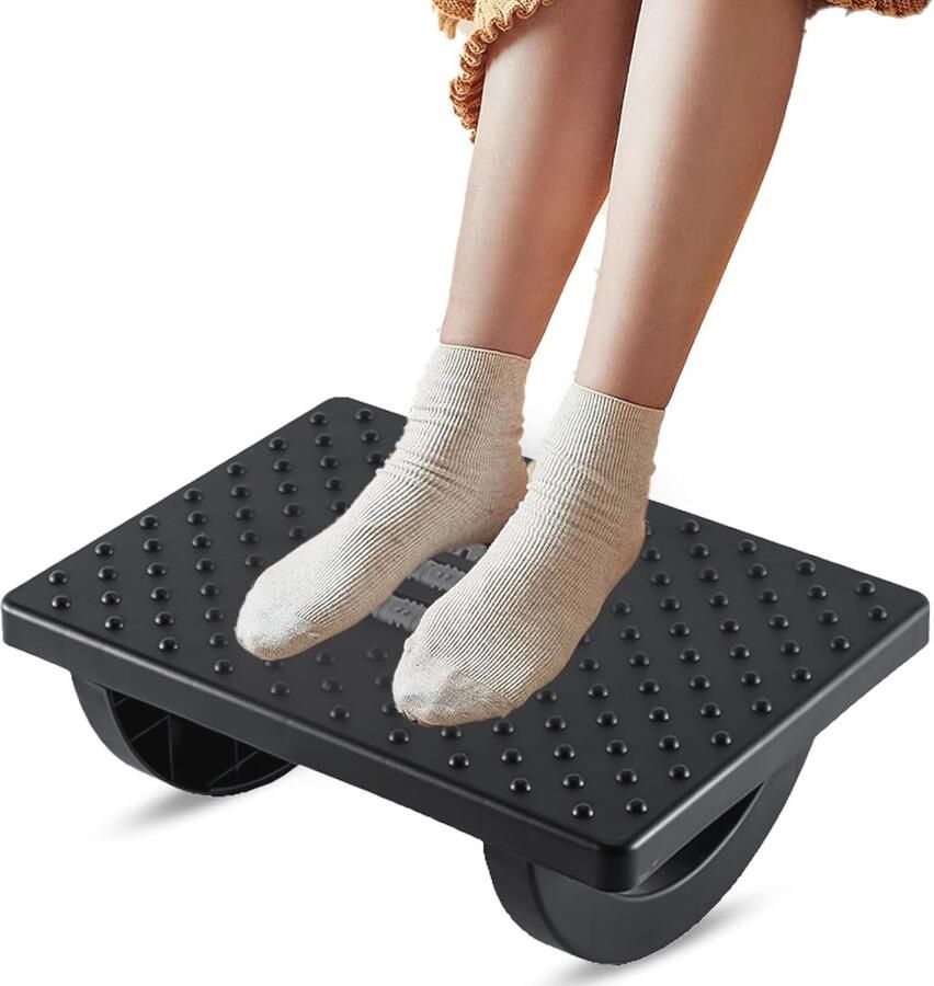Voetsteun bureau met massagepakket voor thuiswerken en kantoor Draagbare en ergonomische voetensteun (Zwart)