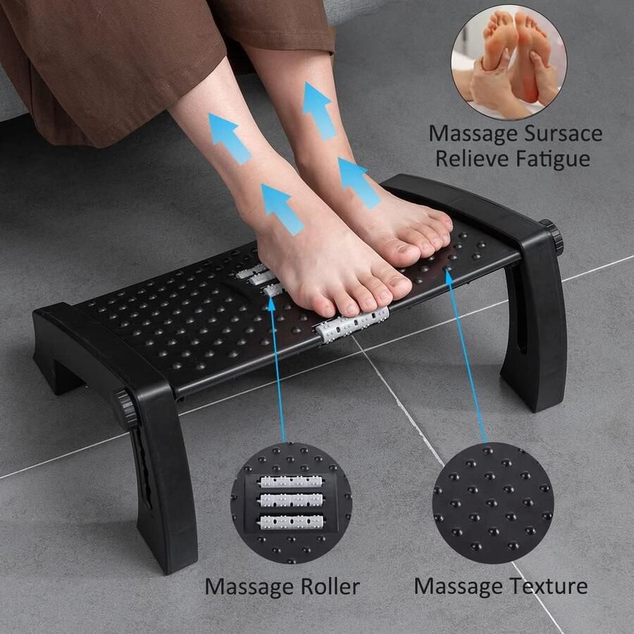 Voetsteun bureau-voetenbank voetensteun voetenbank bureau 6 verstelbare hoogtes kunststof voetenbank met massageoppervlak voor thuis kantoor reizen en gaming