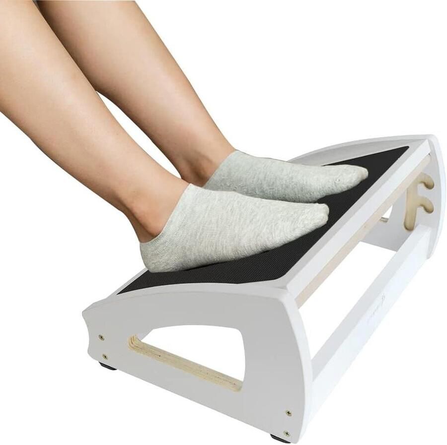 Voetsteun onder bureau verstelbaar en ergonomisch hout groot antislip oppervlak verbetert houding en bloedcirculatie tot 180 kg (wit)