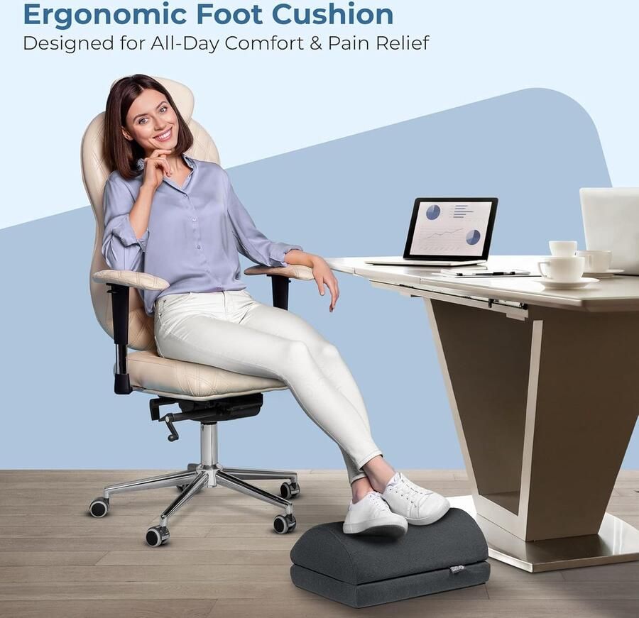 Voetsteun onder bureaukussen van 15 cm in hoogte verstelbaar premium ergonomisch ontwerp voor extra beenondersteuning Ademende mesh-hoes en antislip onderkant thuiskantooraccessoires - Foto 2