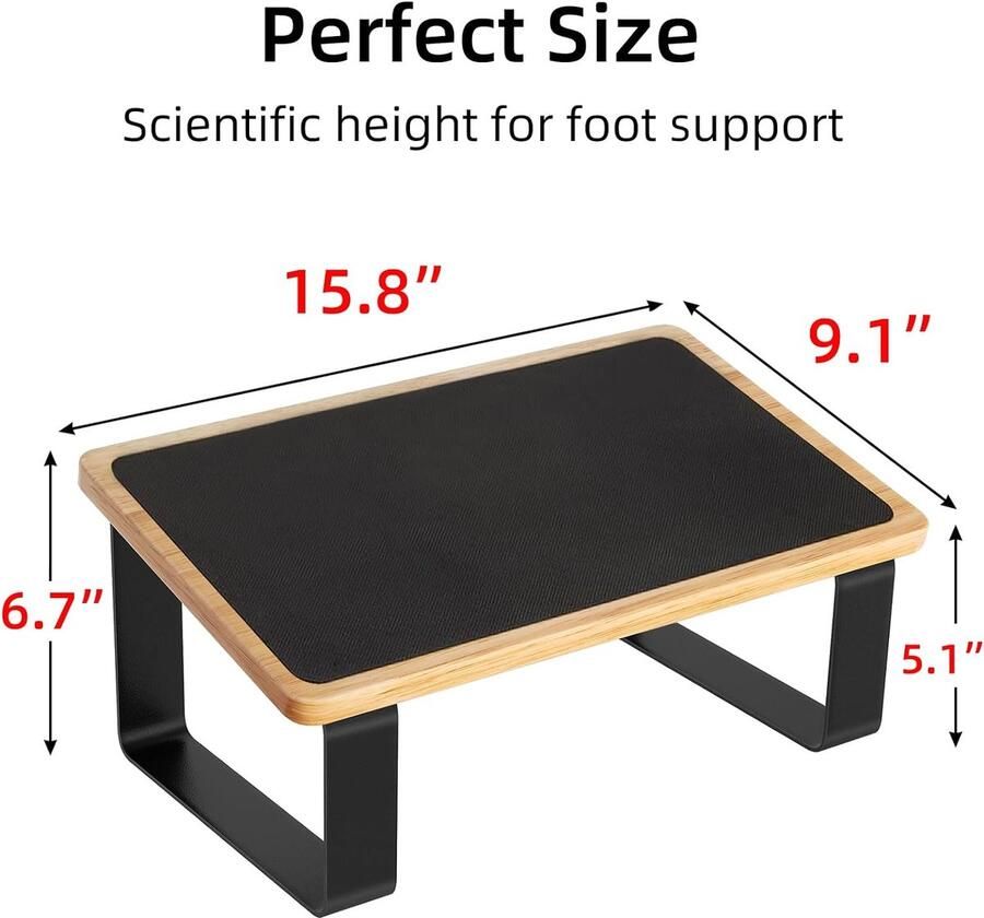 Voetsteun onder het bureau hout met metaal ergonomische voetenbank met antislip rubberen oppervlak bureaukruk onder het bureau mat zwart verdikte voetensteun