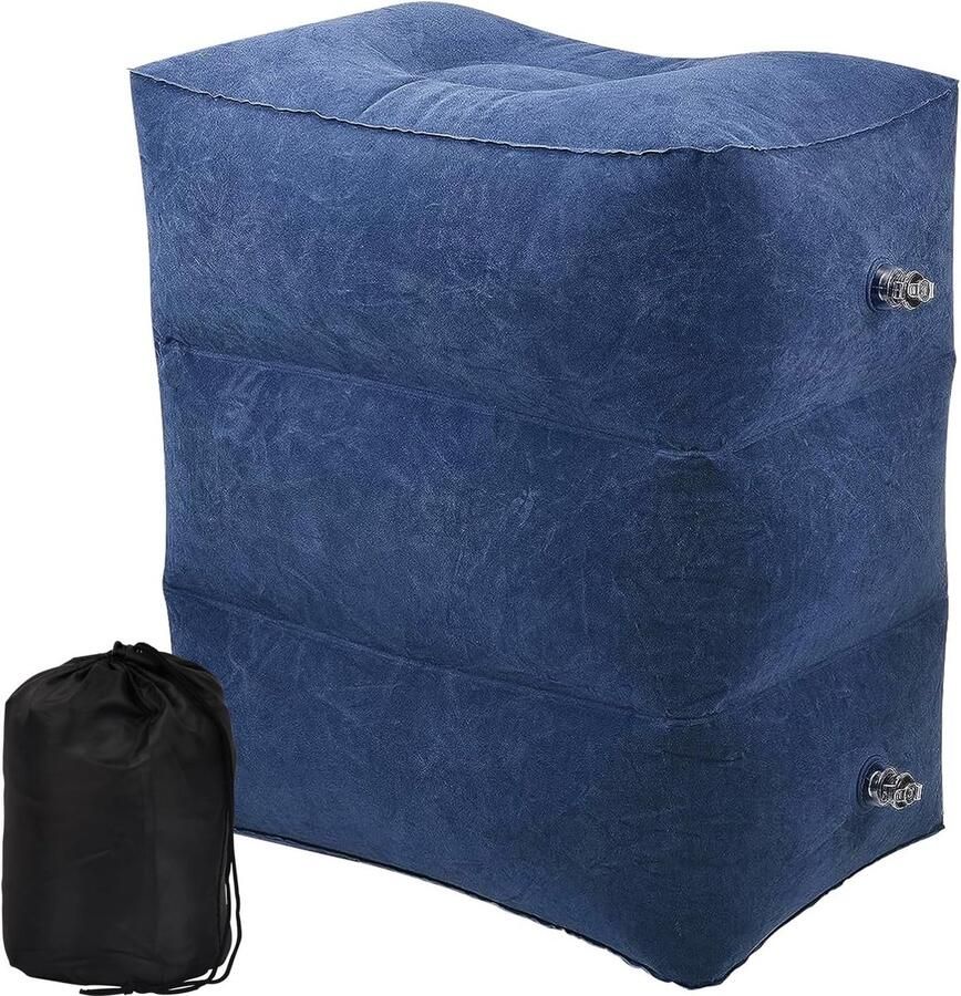 Voetsteun reiskussen opvouwbaar draagbaar opblaasbaar voetsteunkussen muti-functioneel verstelbaar 3 lagen voetsteunkussen reisvoetenbank met tas en inflator voor lange vlucht trein auto's