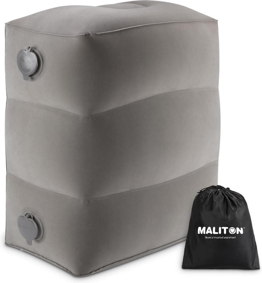 Voetsteun vliegtuig opblaasbaar voetsteunkussen voor reisauto & thuis & kantoor in hoogte verstelbaar Flyaway kinderbed voor slapen op lange vluchten voor kinderen (grijs 1 stuk)