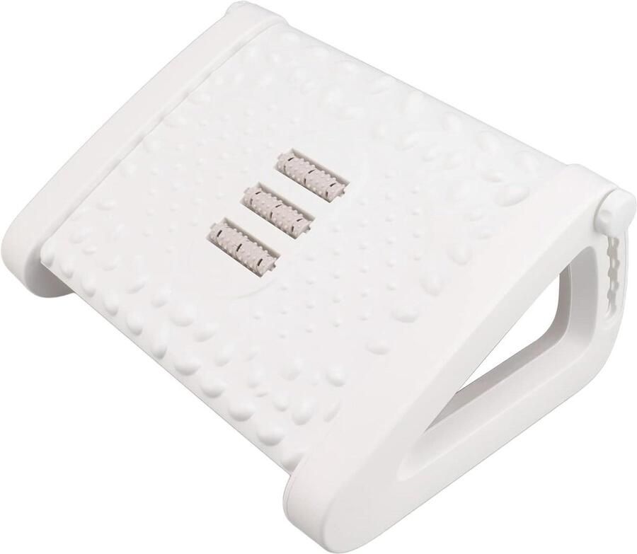 Voetsteun voor onder bureau Hoogte verstelbare voetsteun met massage Comfortabele voetenbank voor thuiskantoor en reizen Wit – Ergonomisch ontwerp