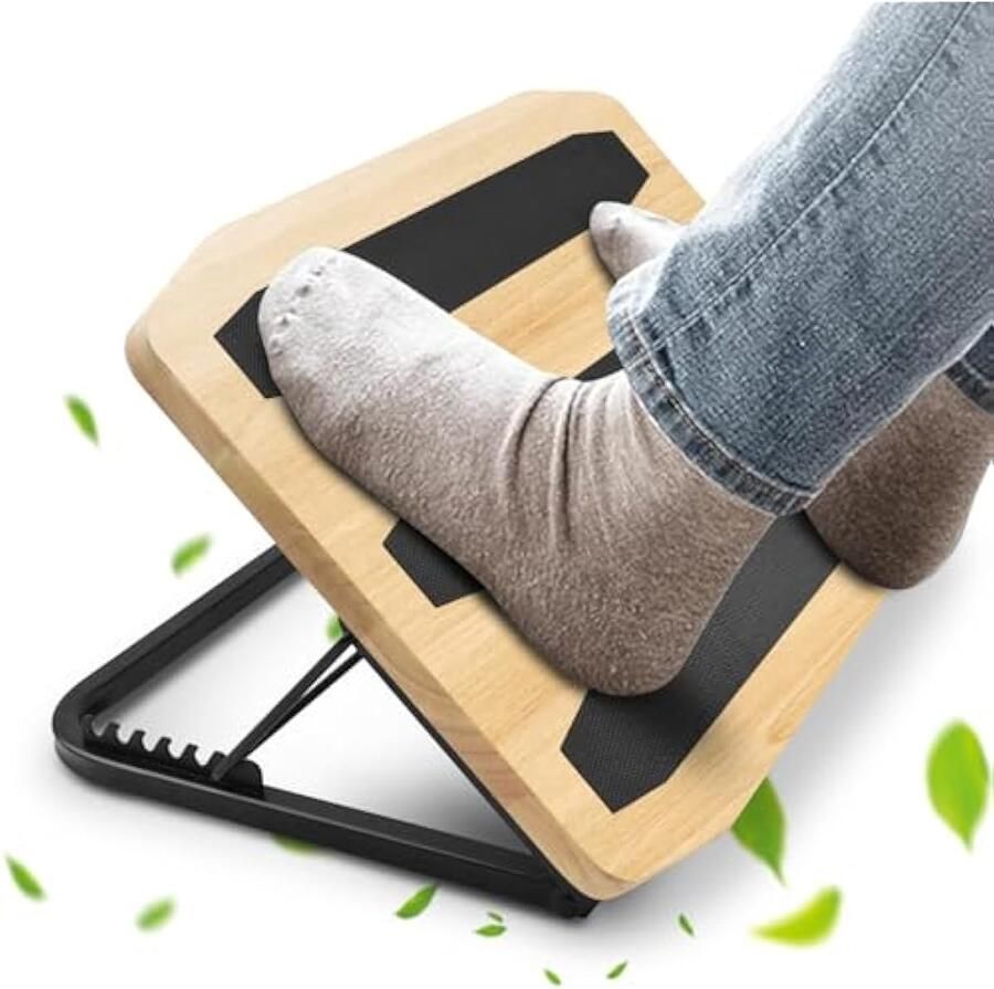 Voetsteun voor onder het bureau op het werk ergonomische voetkruk met 7 verstelbare hoogtes comfortabele houten voetsteun voor thuiskantoor om rug lumbale en kniepijn te verlichten